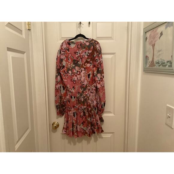 MISA LORENA BATIK PRINT COTTON BLEND MINI DRESS RUCHED WAIST RUFFLE TRIM SZ SM - Picture 10 of 10